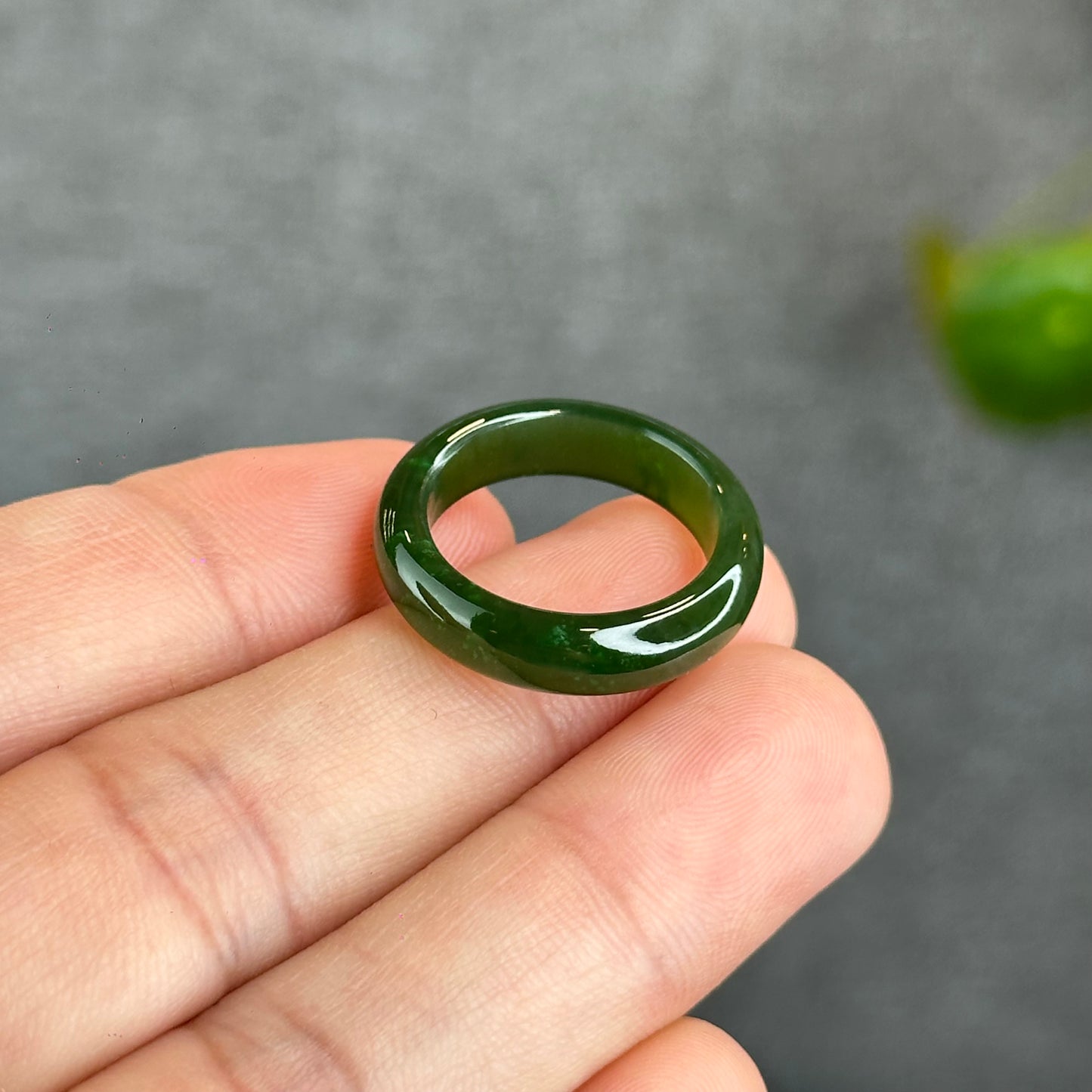 Natural Floating Flower Nephrite Jade VIP Ring Leaf Style Size 1.75