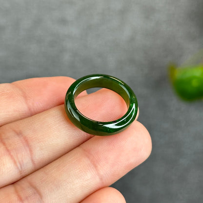 Natural Floating Flower Nephrite Jade VIP Ring Leaf Style Size 1.75