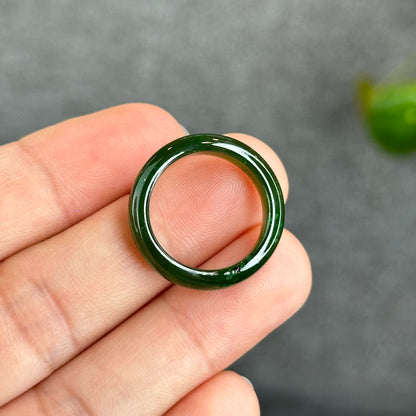Natural Floating Flower Nephrite Jade VIP Ring Leaf Style Size 1.75