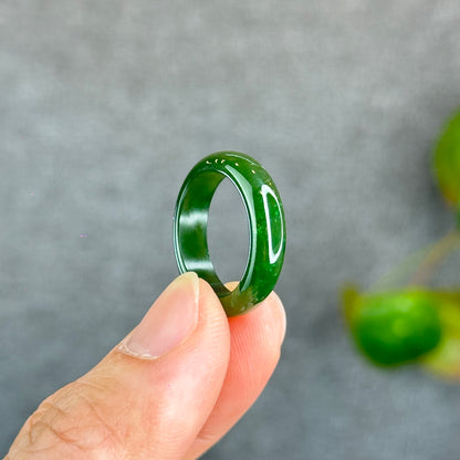 Natural Floating Flower Nephrite Jade VIP Ring Leaf Style Size 1.75