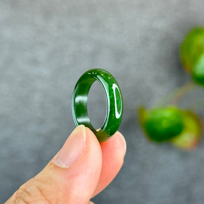 Natural Floating Flower Nephrite Jade VIP Ring Leaf Style Size 1.75