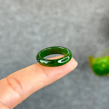 Natural Floating Flower Nephrite Jade VIP Ring Leaf Style Size 1.75