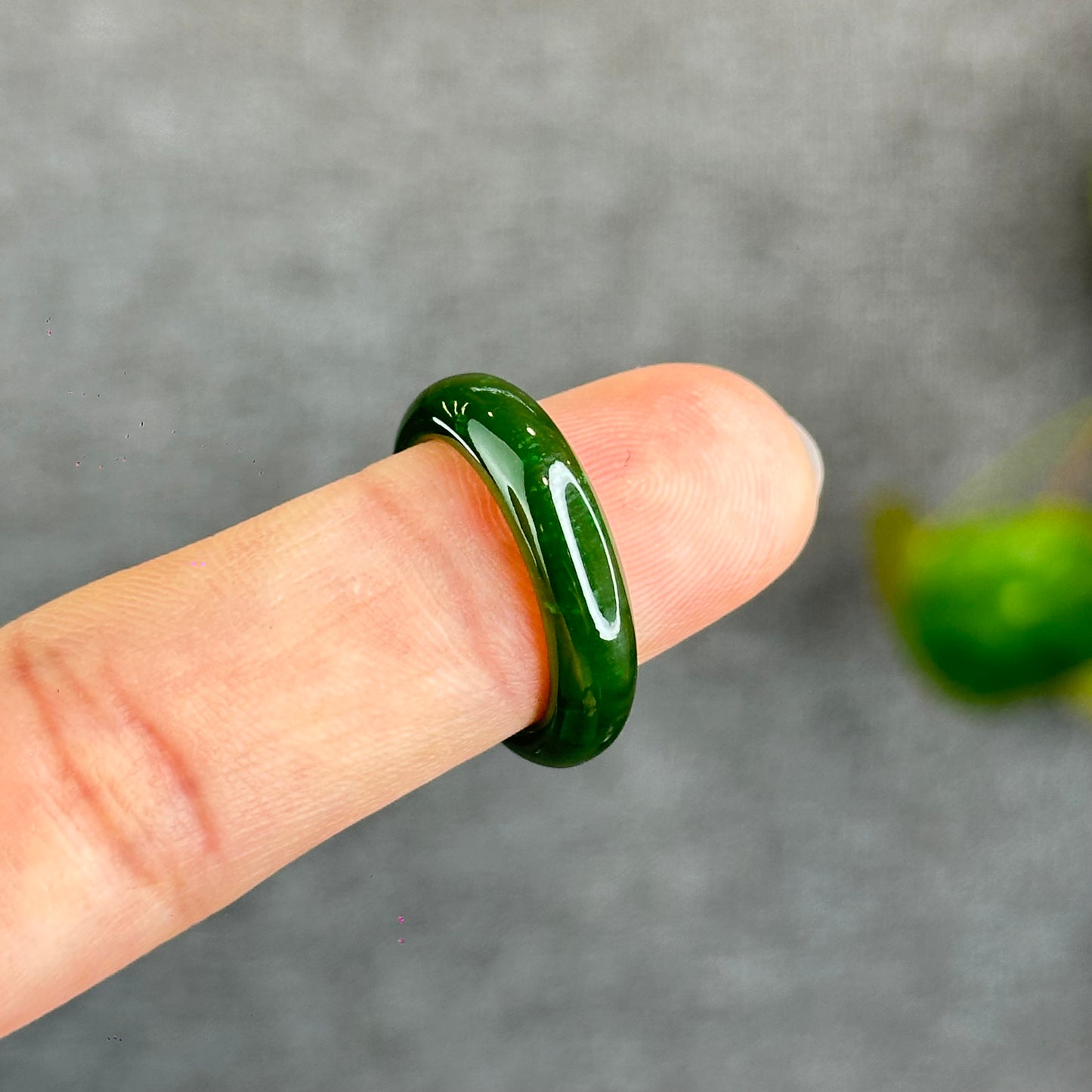 Natural Floating Flower Nephrite Jade VIP Ring Leaf Style Size 1.75