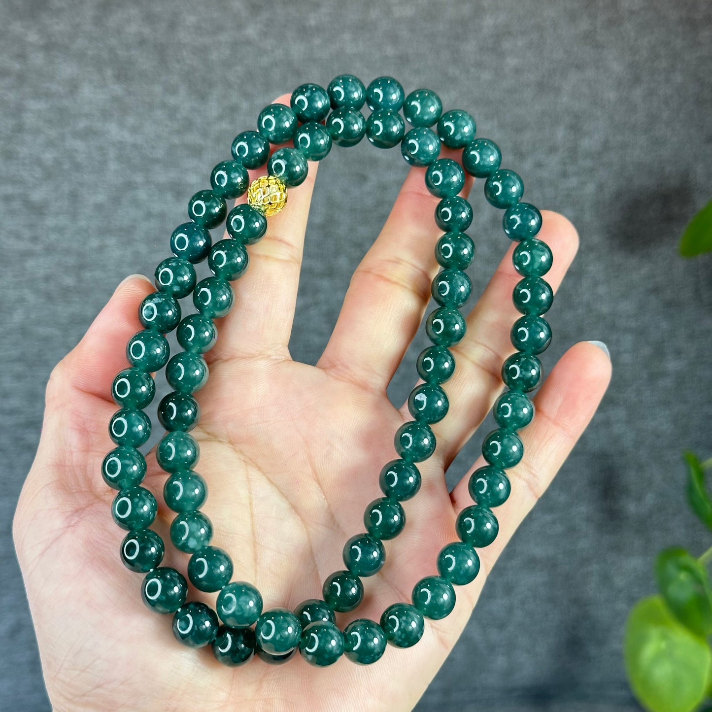 Water Green Semi-Translucent Natural Jadeite Jade VIP Necklace Size 10 mm