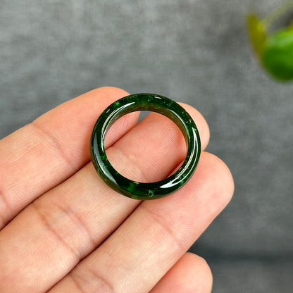 Natural Floating Flower Nephrite Jade VIP Ring Leaf Style Size 2.0