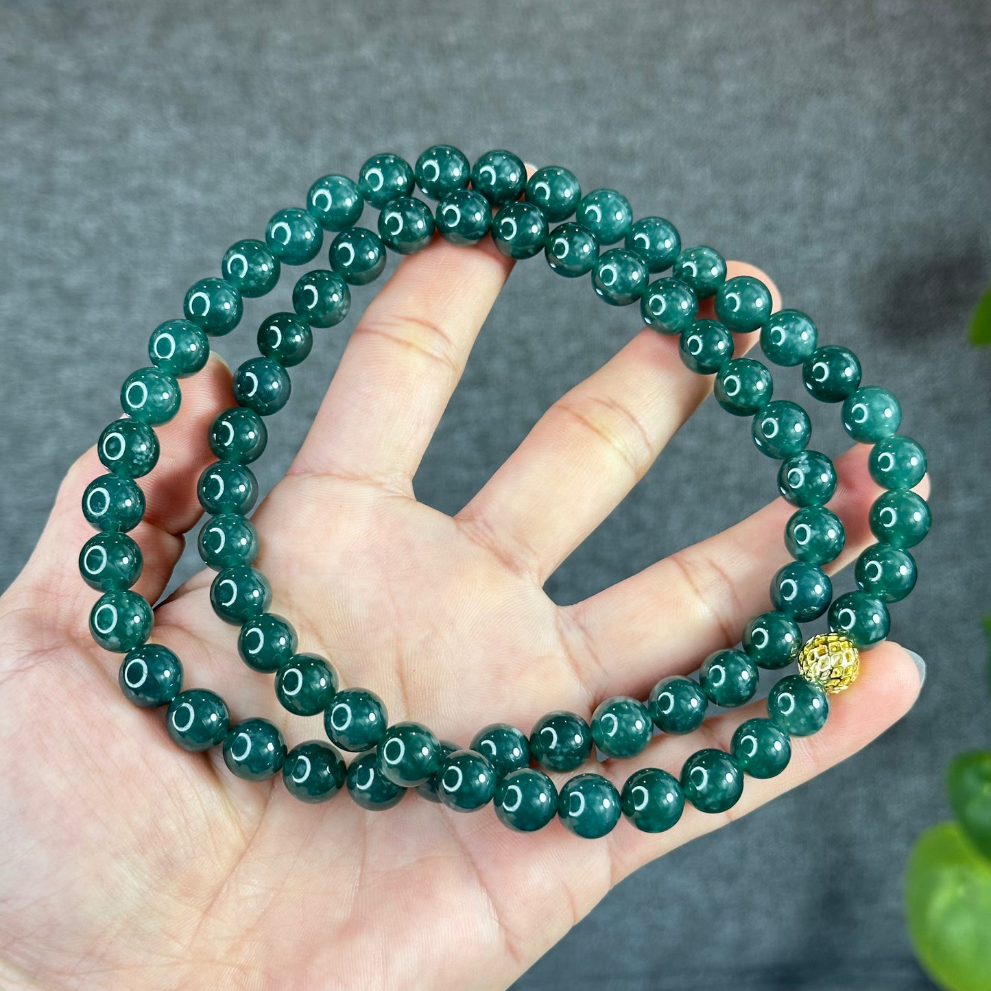 Water Green Semi-Translucent Natural Jadeite Jade VIP Necklace Size 10 mm