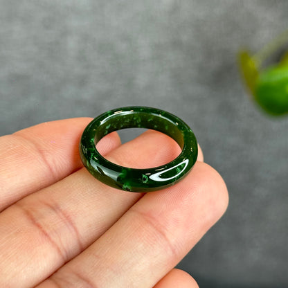 Natural Floating Flower Nephrite Jade VIP Ring Leaf Style Size 2.0