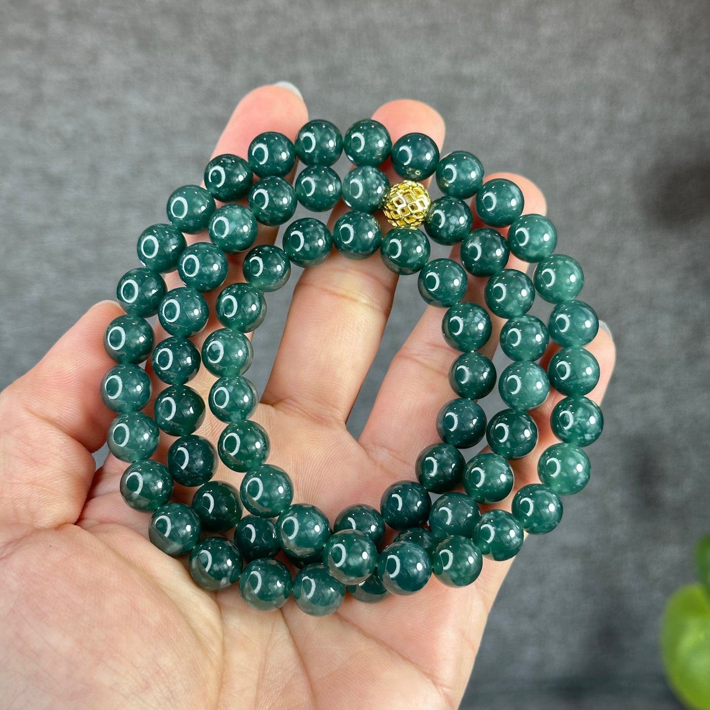 Water Green Semi-Translucent Natural Jadeite Jade VIP Necklace Size 10 mm