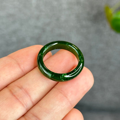 Natural Floating Flower Nephrite Jade VIP Ring Leaf Style Size 2.0