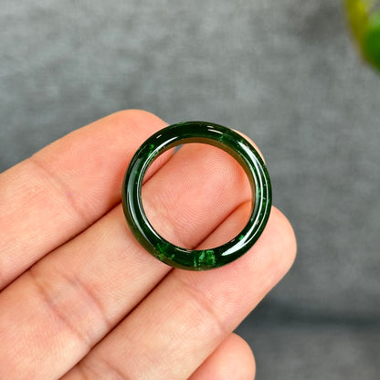 Natural Floating Flower Nephrite Jade VIP Ring Leaf Style Size 2.0