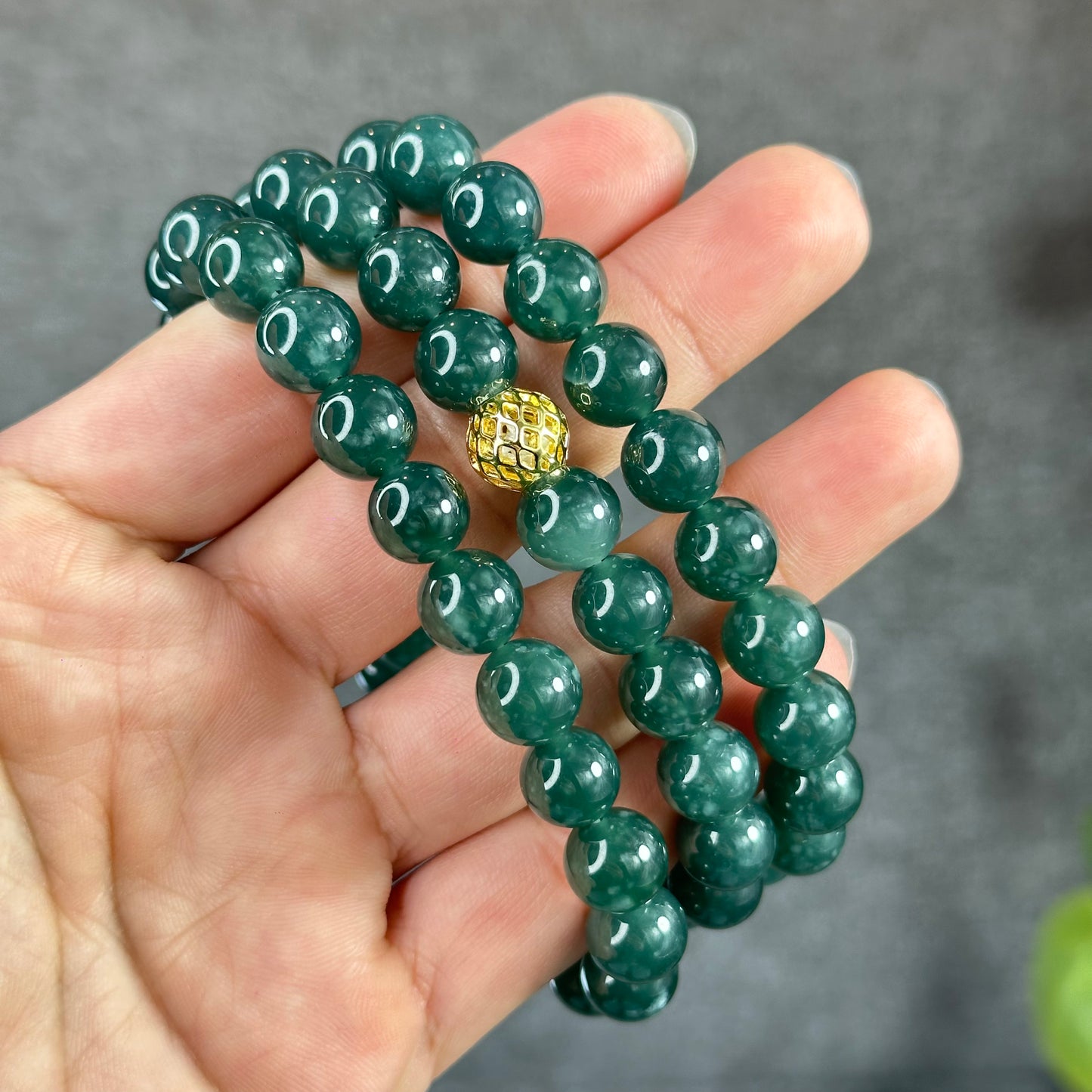 Water Green Semi-Translucent Natural Jadeite Jade VIP Necklace Size 10 mm