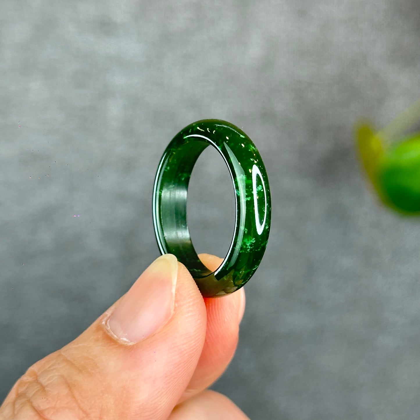 Natural Floating Flower Nephrite Jade VIP Ring Leaf Style Size 2.0