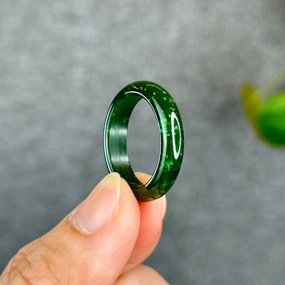 Natural Floating Flower Nephrite Jade VIP Ring Leaf Style Size 2.0