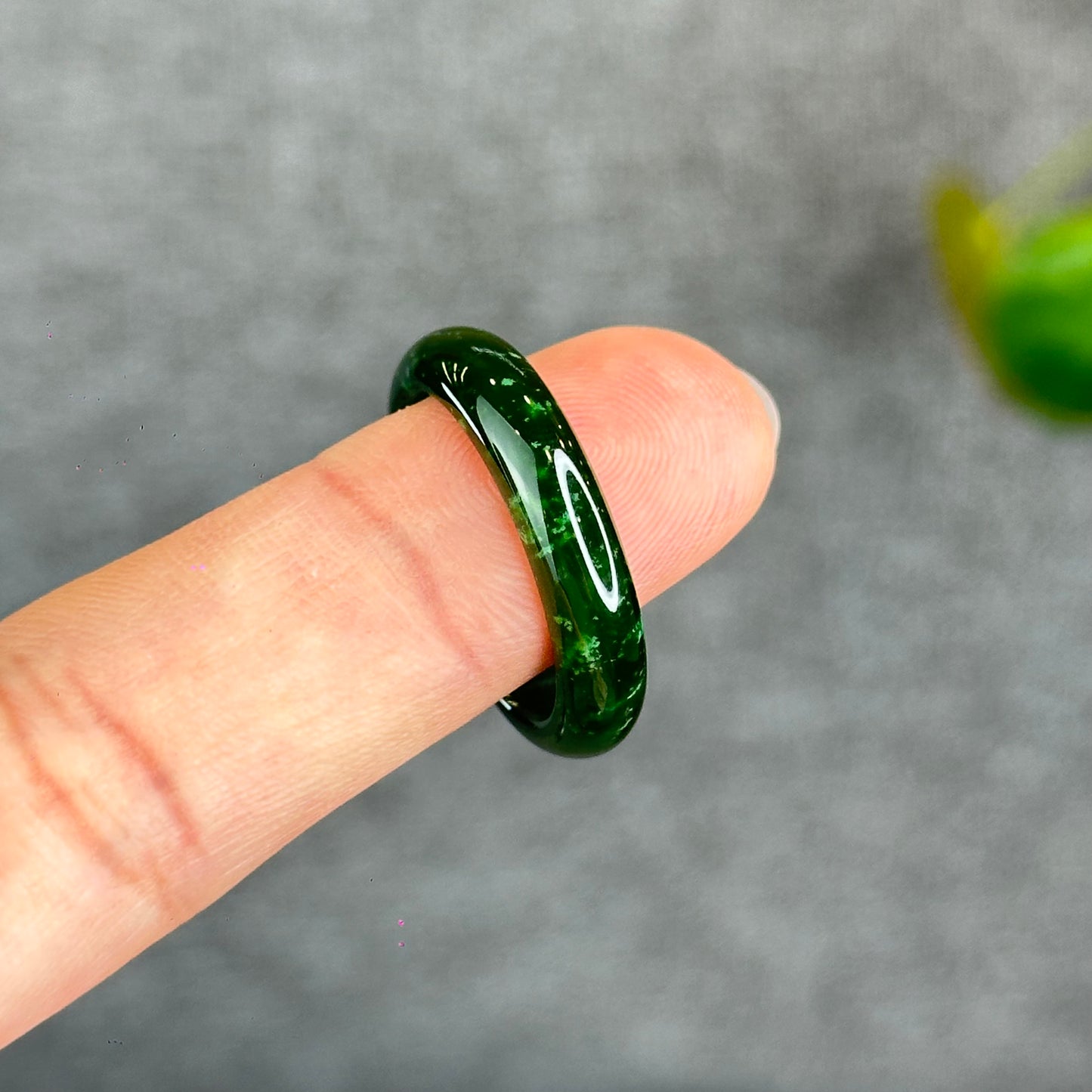 Natural Floating Flower Nephrite Jade VIP Ring Leaf Style Size 2.0