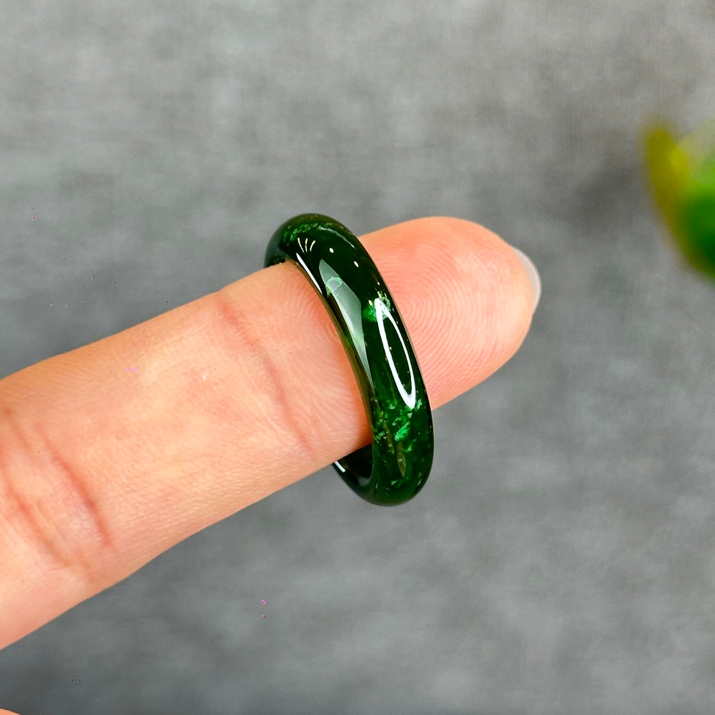 Natural Floating Flower Nephrite Jade VIP Ring Leaf Style Size 2.0