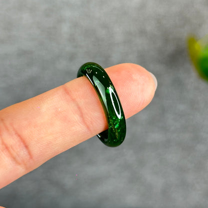 Natural Floating Flower Nephrite Jade VIP Ring Leaf Style Size 2.0