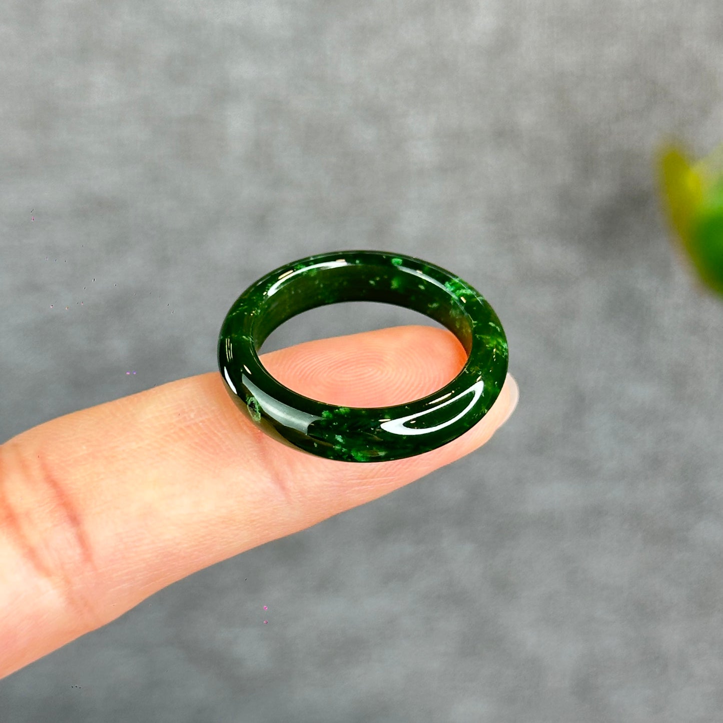 Natural Floating Flower Nephrite Jade VIP Ring Leaf Style Size 2.0