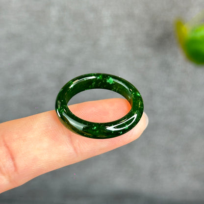 Natural Floating Flower Nephrite Jade VIP Ring Leaf Style Size 2.0