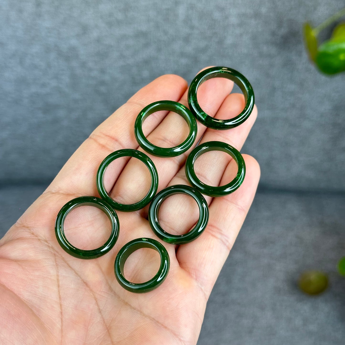 Natural Floating Flower Nephrite Jade VIP Ring Leaf Style Size 1.6