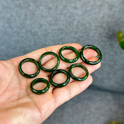 Natural Floating Flower Nephrite Jade VIP Ring Leaf Style Size 1.6