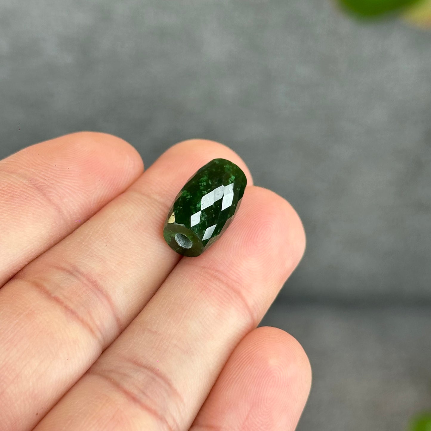 Natural Nephrite Jade Faceted Lu Thong Charm size 9.5 mm