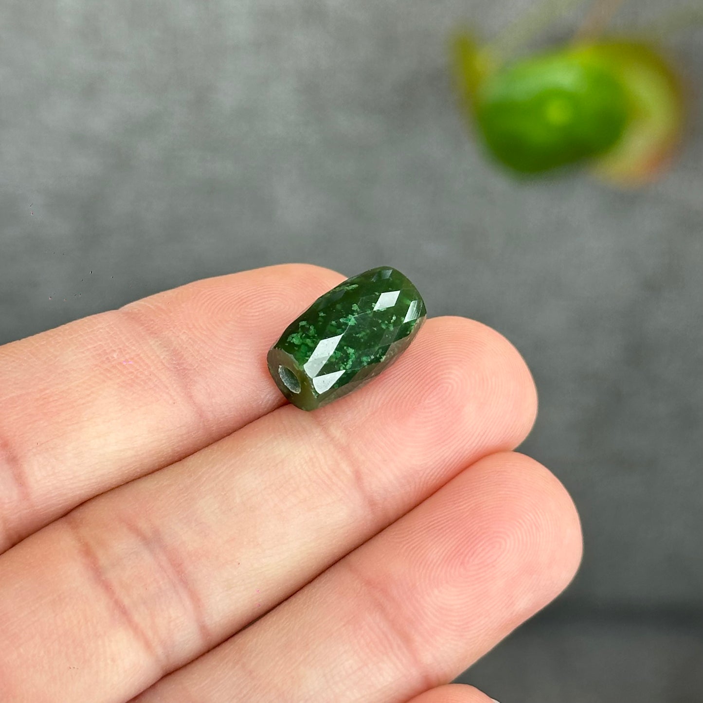 Natural Nephrite Jade Faceted Lu Thong Charm size 9.5 mm