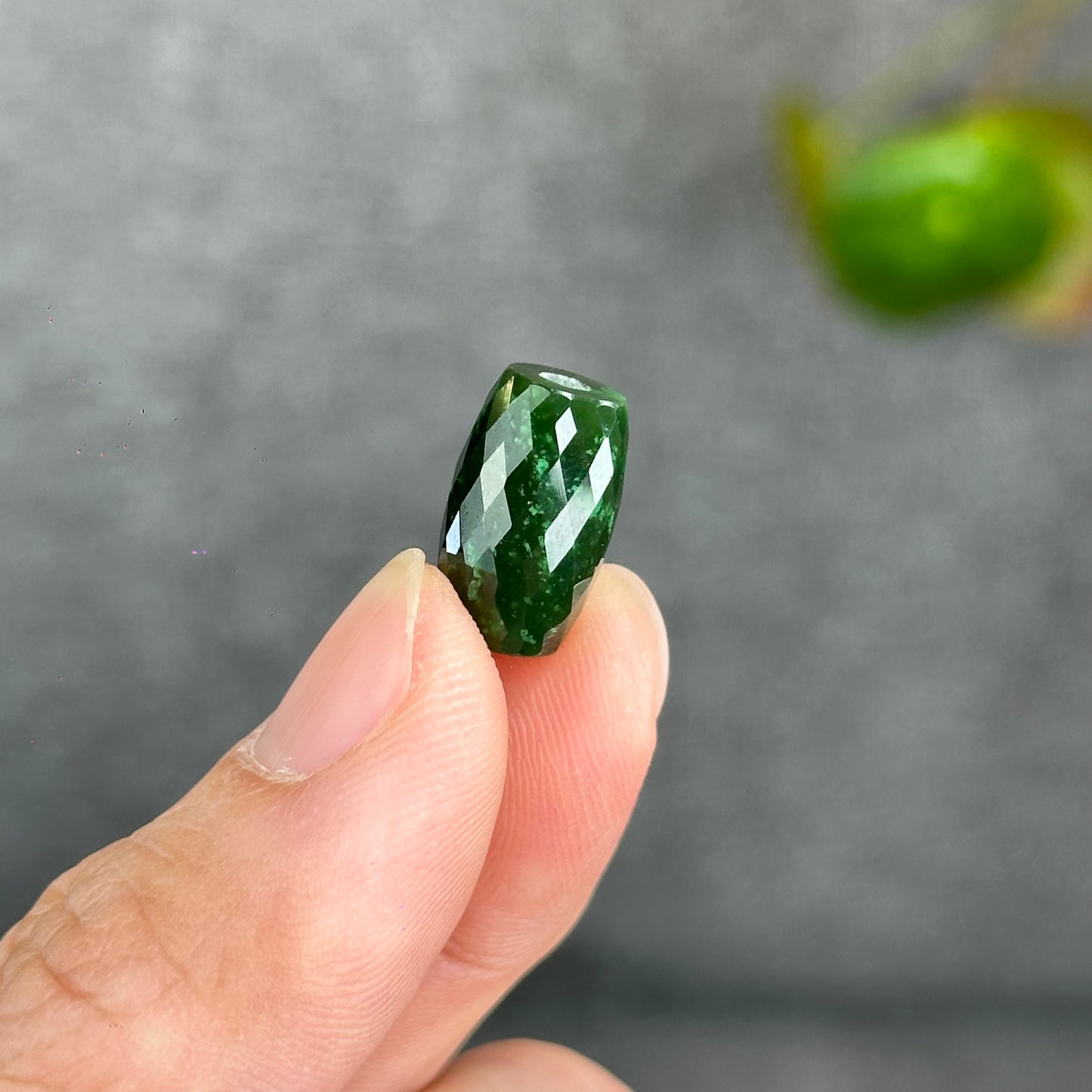 Natural Nephrite Jade Faceted Lu Thong Charm size 9.5 mm