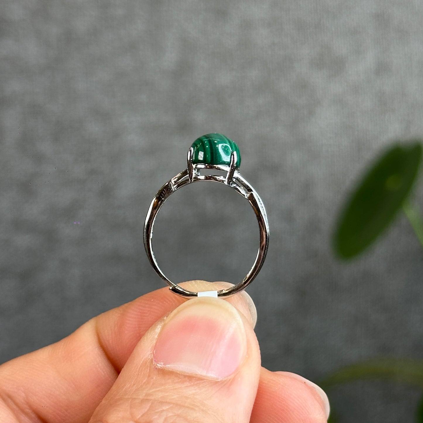 Malachite Ring Free Size Silver Seting