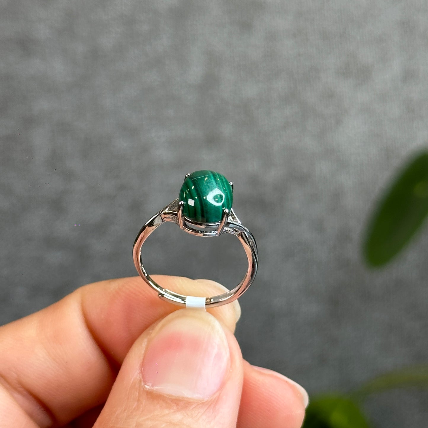 Malachite Ring Free Size Silver Seting