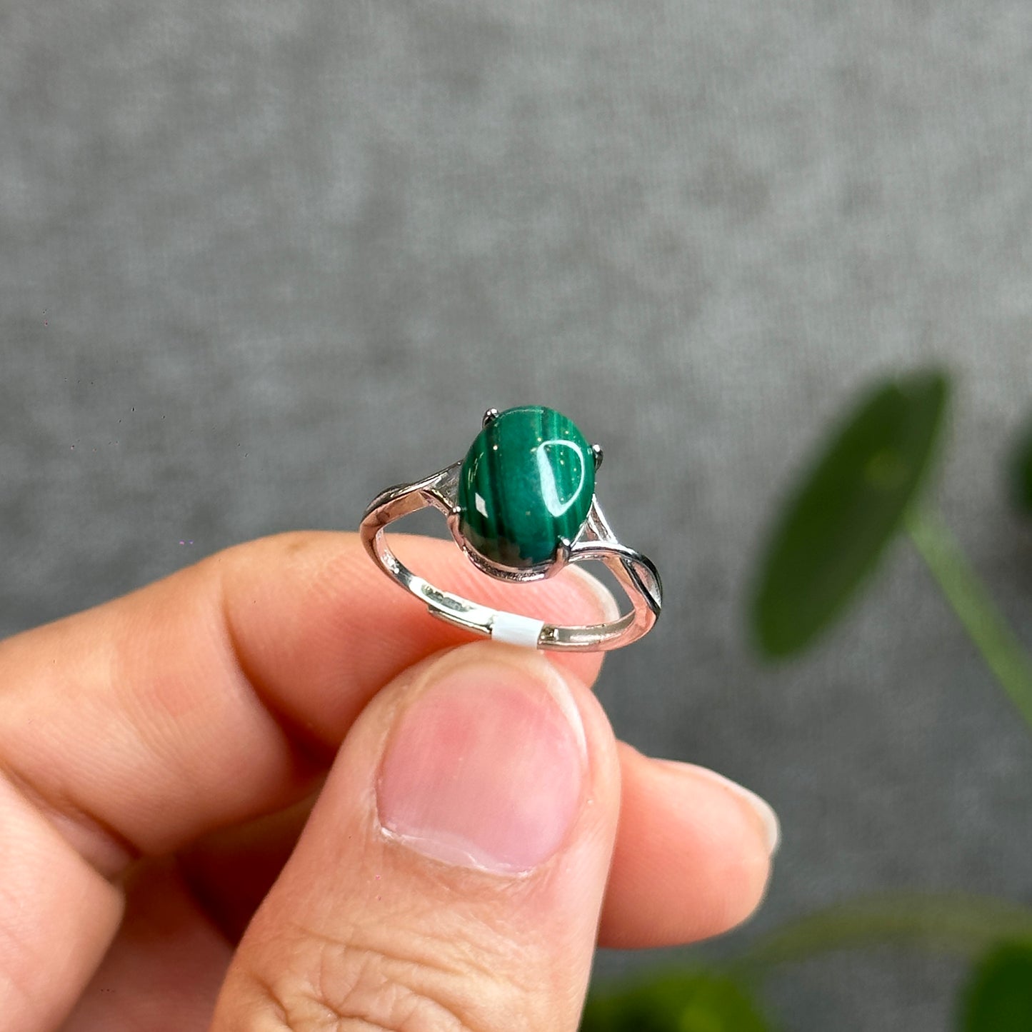 Malachite Ring Free Size Silver Seting