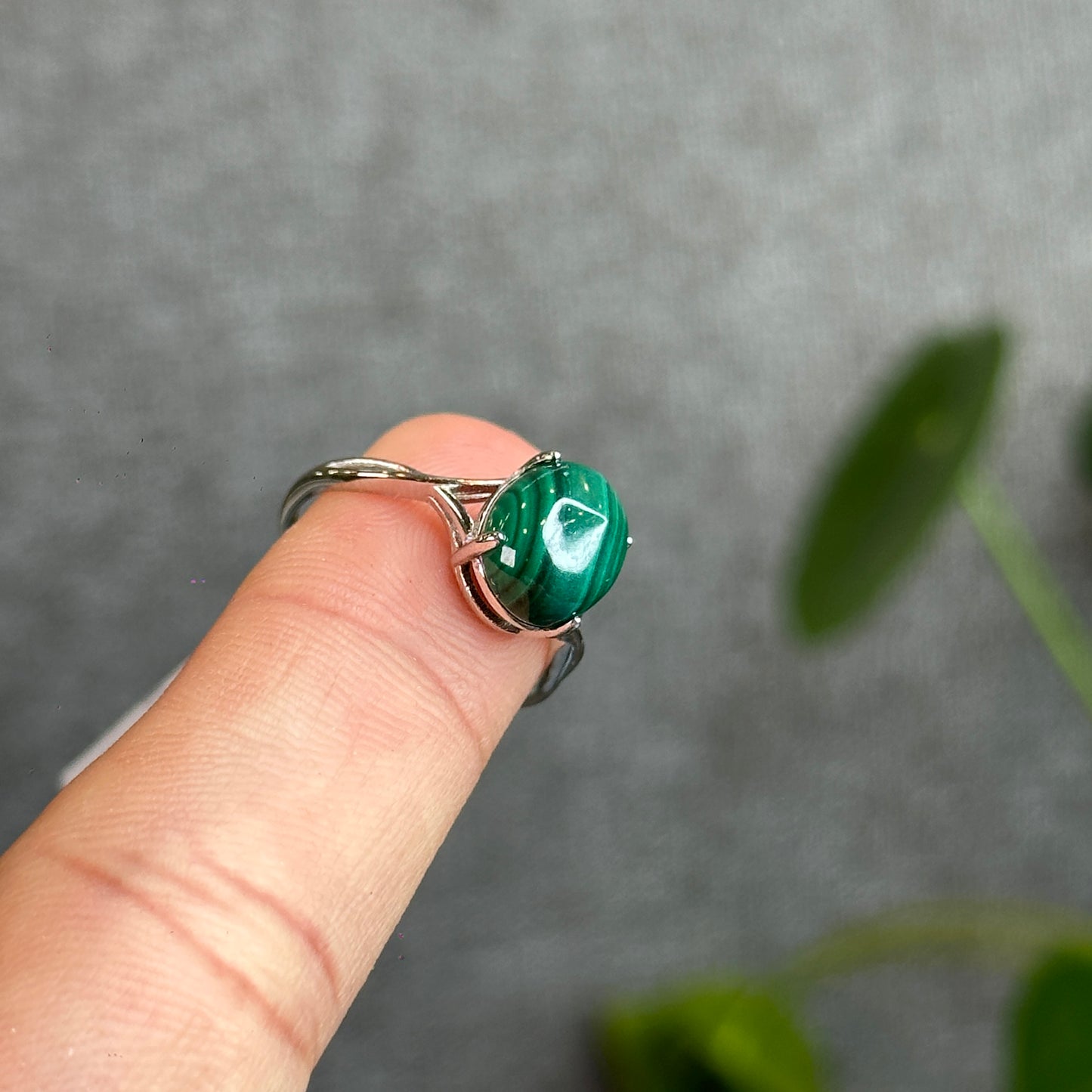 Malachite Ring Free Size Silver Seting