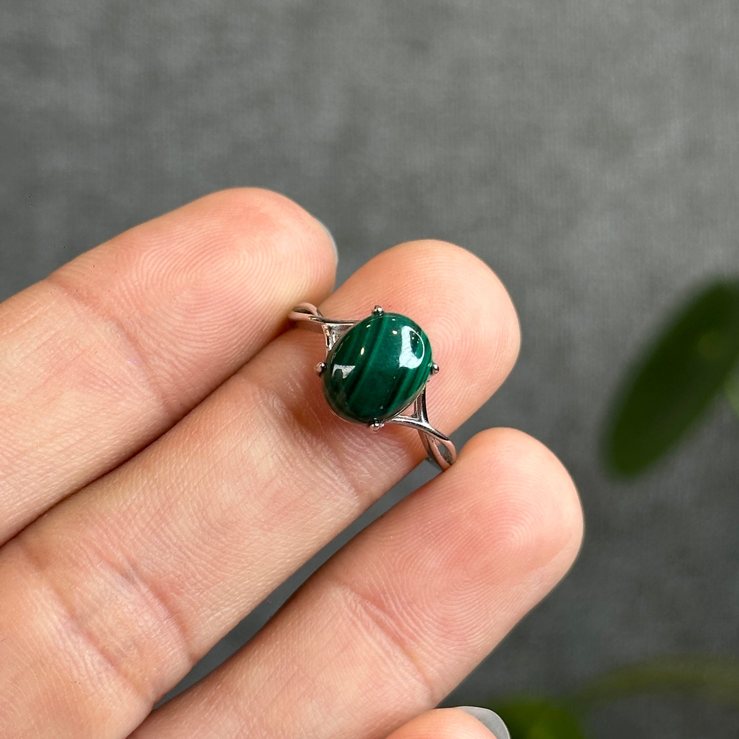 Malachite Ring Free Size Silver Seting