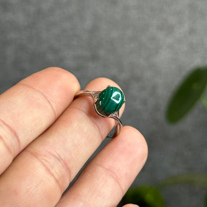 Malachite Ring Free Size Silver Seting