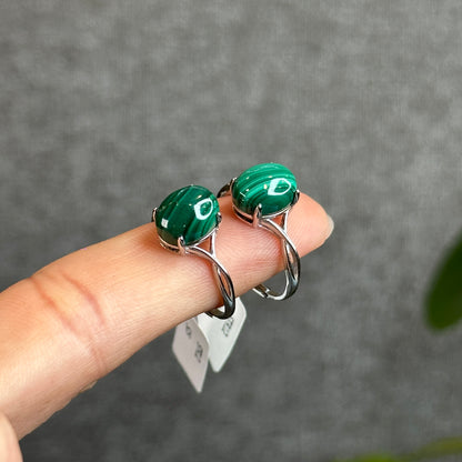 Malachite Ring Free Size Silver Seting