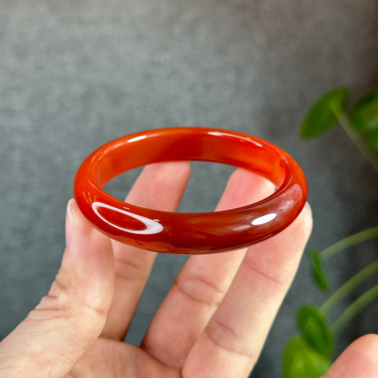 Natural Red Agate Bangle Leaf Style Size 55.3 mm