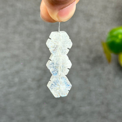 Natural Moonstone Snowflake Charm