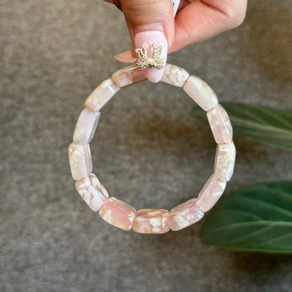 Natural Floral Agate Bangle Style Bracelet