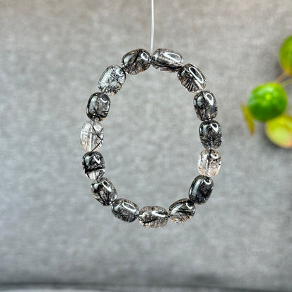 Natural Black Rutilated Quartz Lu Thong Bracelet Size 9.5-9.8 mm