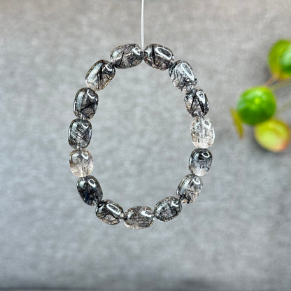 Natural Black Rutilated Quartz Lu Thong Bracelet Size 9.5-9.8 mm
