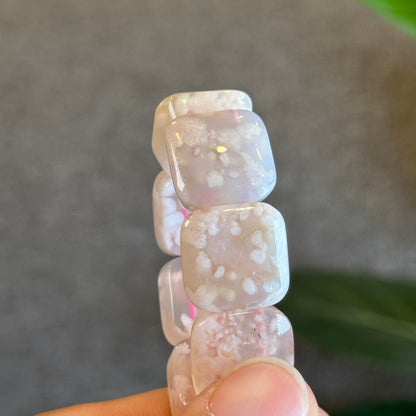 Natural Floral Agate Bangle Style Bracelet