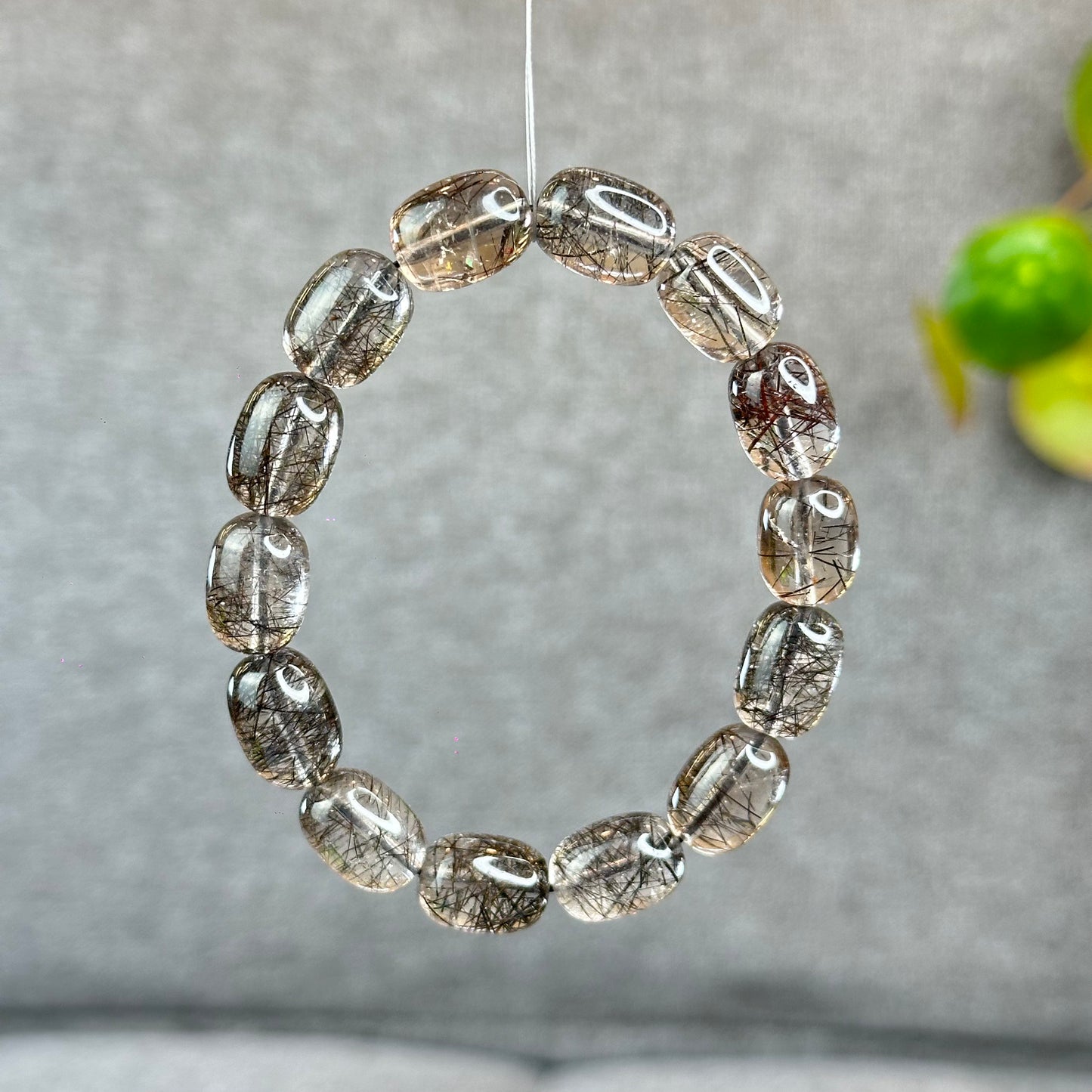 Natural Black Rutilated Quartz Lu Thong Bracelet Size 10.3-10.5 mm