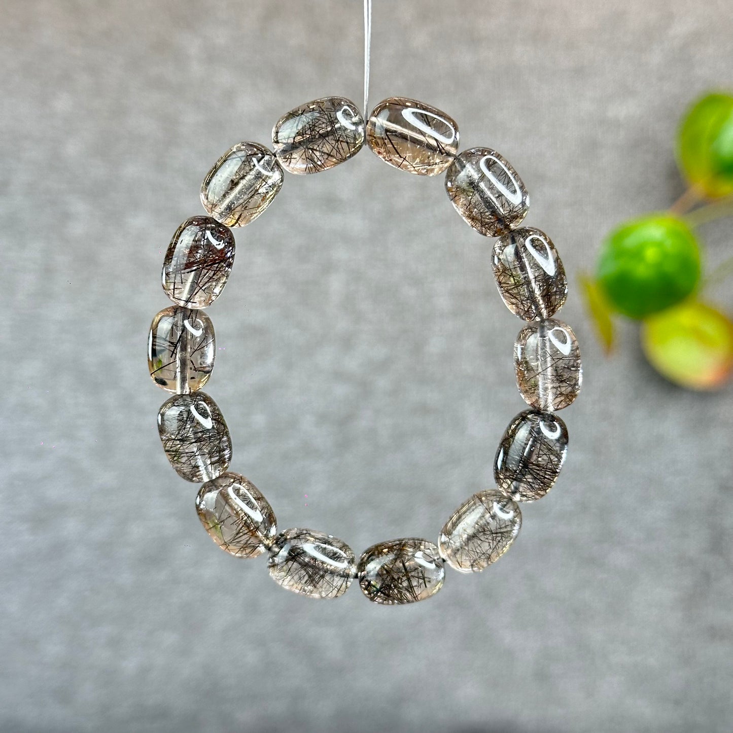 Natural Black Rutilated Quartz Lu Thong Bracelet Size 10.3-10.5 mm