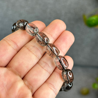 Natural Black Rutilated Quartz Lu Thong Bracelet Size 10.3-10.5 mm