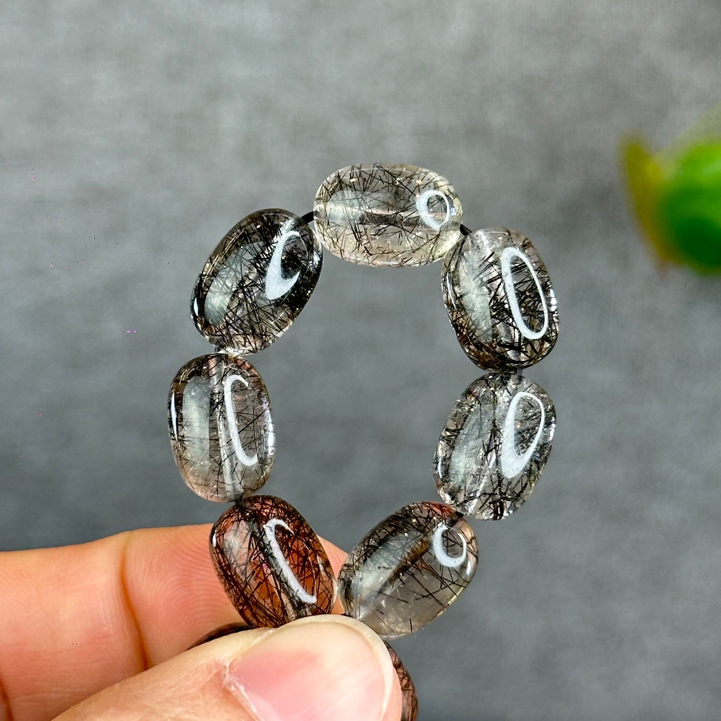 Natural Black Rutilated Quartz Lu Thong Bracelet Size 10.3-10.5 mm