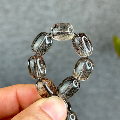 Natural Black Rutilated Quartz Lu Thong Bracelet Size 10.3-10.5 mm