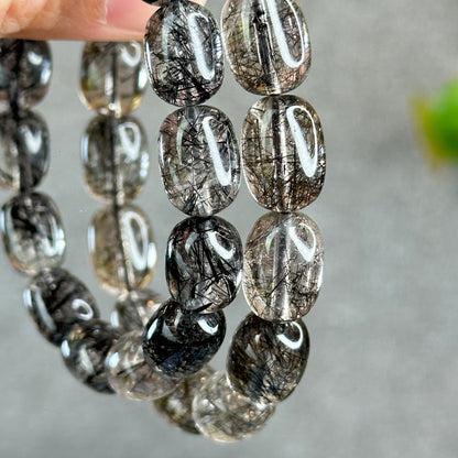 Natural Black Rutilated Quartz Lu Thong Bracelet Size 10.3-10.5 mm