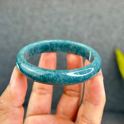 Natural Dark Blue Water Jadeite Jade Banlge Leaf Style Size 56.5 mm