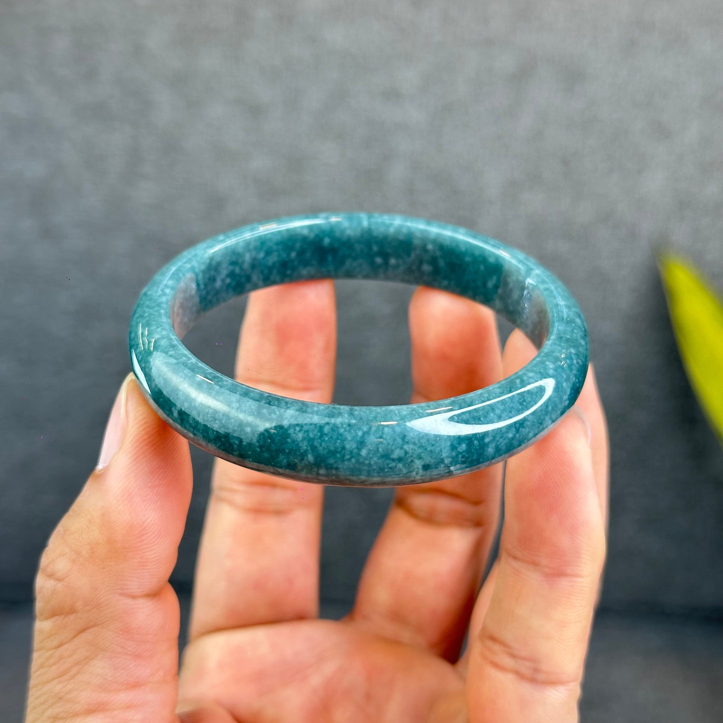 Natural Dark Blue Water Jadeite Jade Banlge Leaf Style Size 56.5 mm