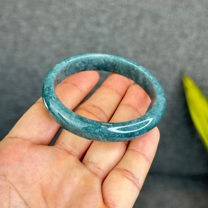 Natural Dark Blue Water Jadeite Jade Banlge Leaf Style Size 56.5 mm