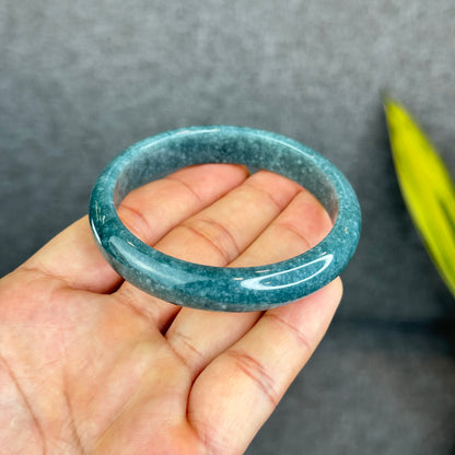 Natural Dark Blue Water Jadeite Jade Banlge Leaf Style Size 56.5 mm